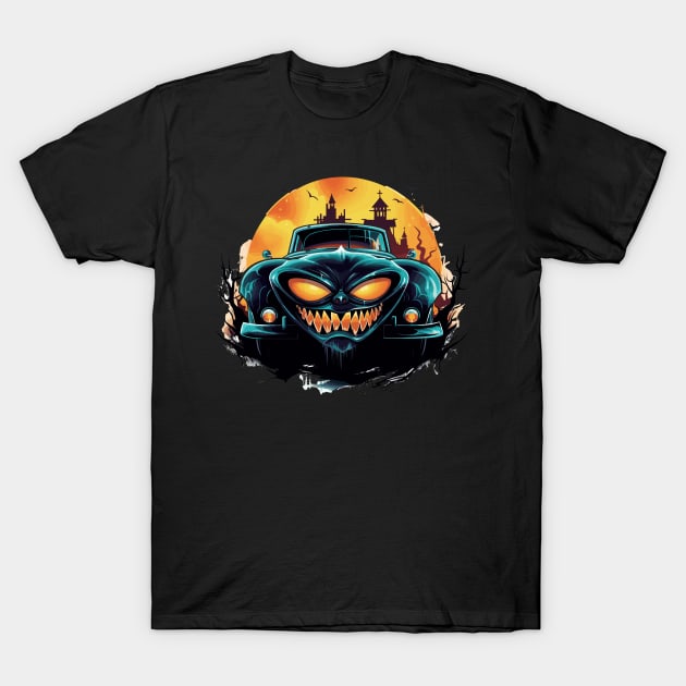 Possessed Classic Car in Halloween Landscape T-Shirt by InkInspire